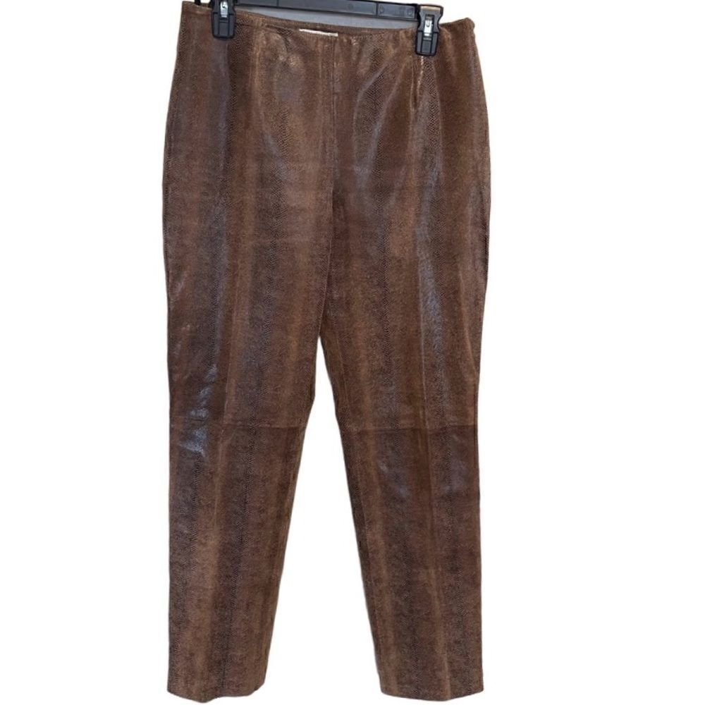 Lord & Taylor Women’s Brown 100% Leather Snake Skin Straight Leg Shiny Pants, 8